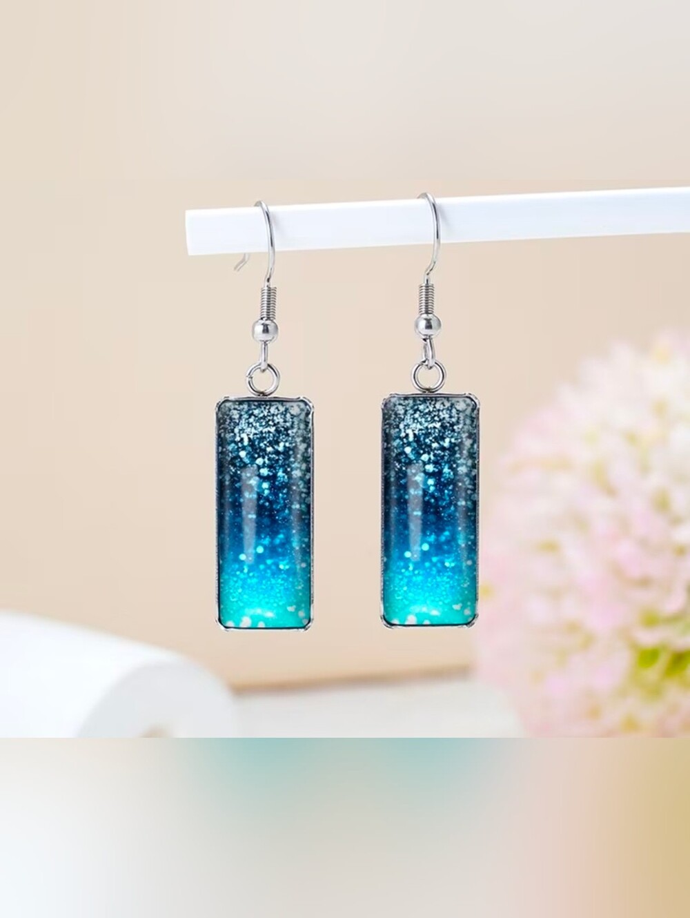 $8 Ea Cach Or Bundle 5/$20 Blue Gradient Sparkle Rectangle Drop Earrings